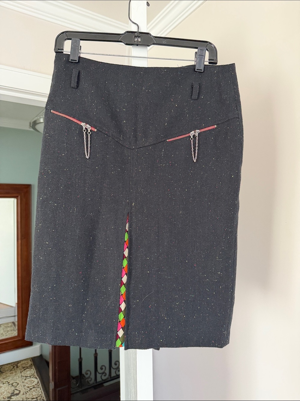 Barami Black Tweed Pencil Skirt with Multicolor Center Insert size 6